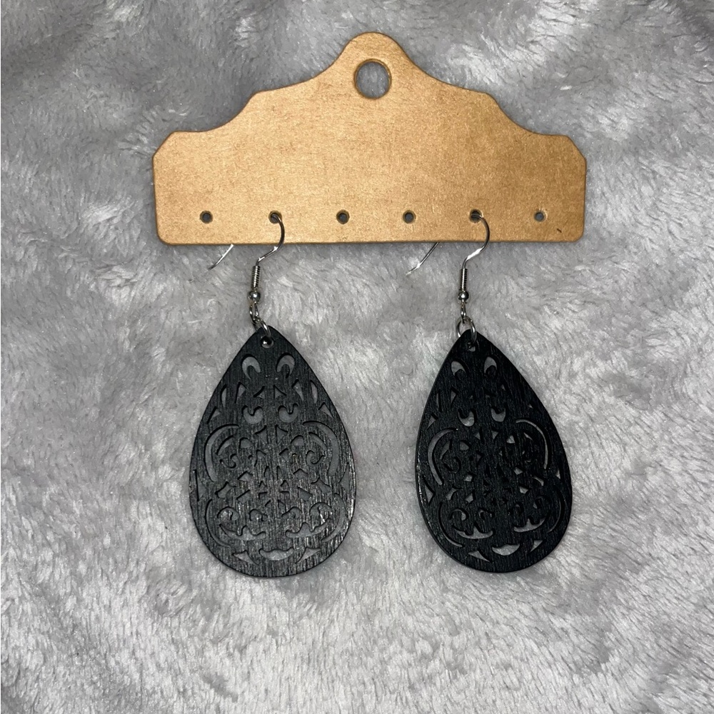 Black Teardrop Wooden Dangly Earrings